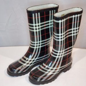 Plaid Red, Black, and White Rainboots Size 6